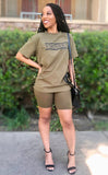 Stay Virtuous and Chill biker short set (olive green)